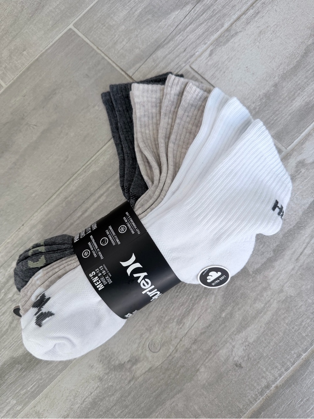 Hurley Men's 6-Pack Athletic Crew Socks - White, Gray, Black, Tan